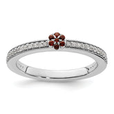 14k White Gold Stackable Expressions Garnet and Diamond Ring