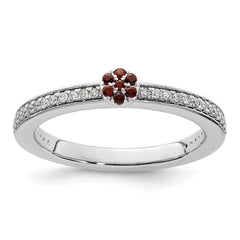 14k White Gold Stackable Expressions Garnet and Diamond Ring