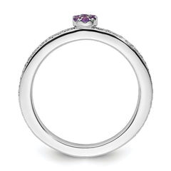 14k White Gold Stackable Expressions Amethyst and Diamond Ring