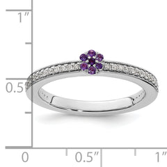 14k White Gold Stackable Expressions Amethyst and Diamond Ring