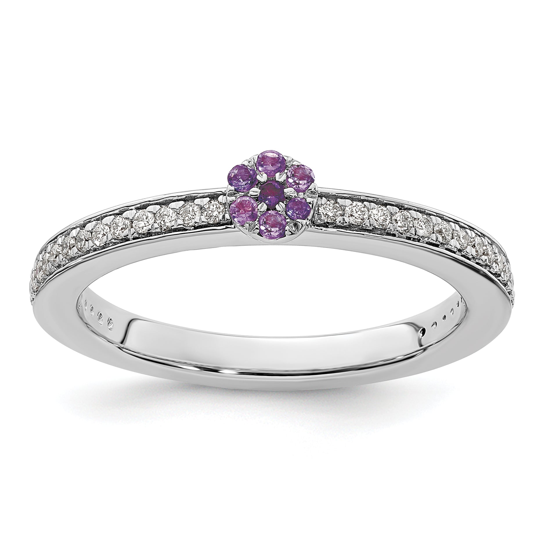14k White Gold Stackable Expressions Amethyst and Diamond Ring
