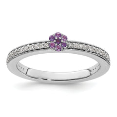 14k White Gold Stackable Expressions Amethyst and Diamond Ring