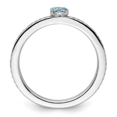 14k White Gold Stackable Expressions Aquamarine and Diamond Ring
