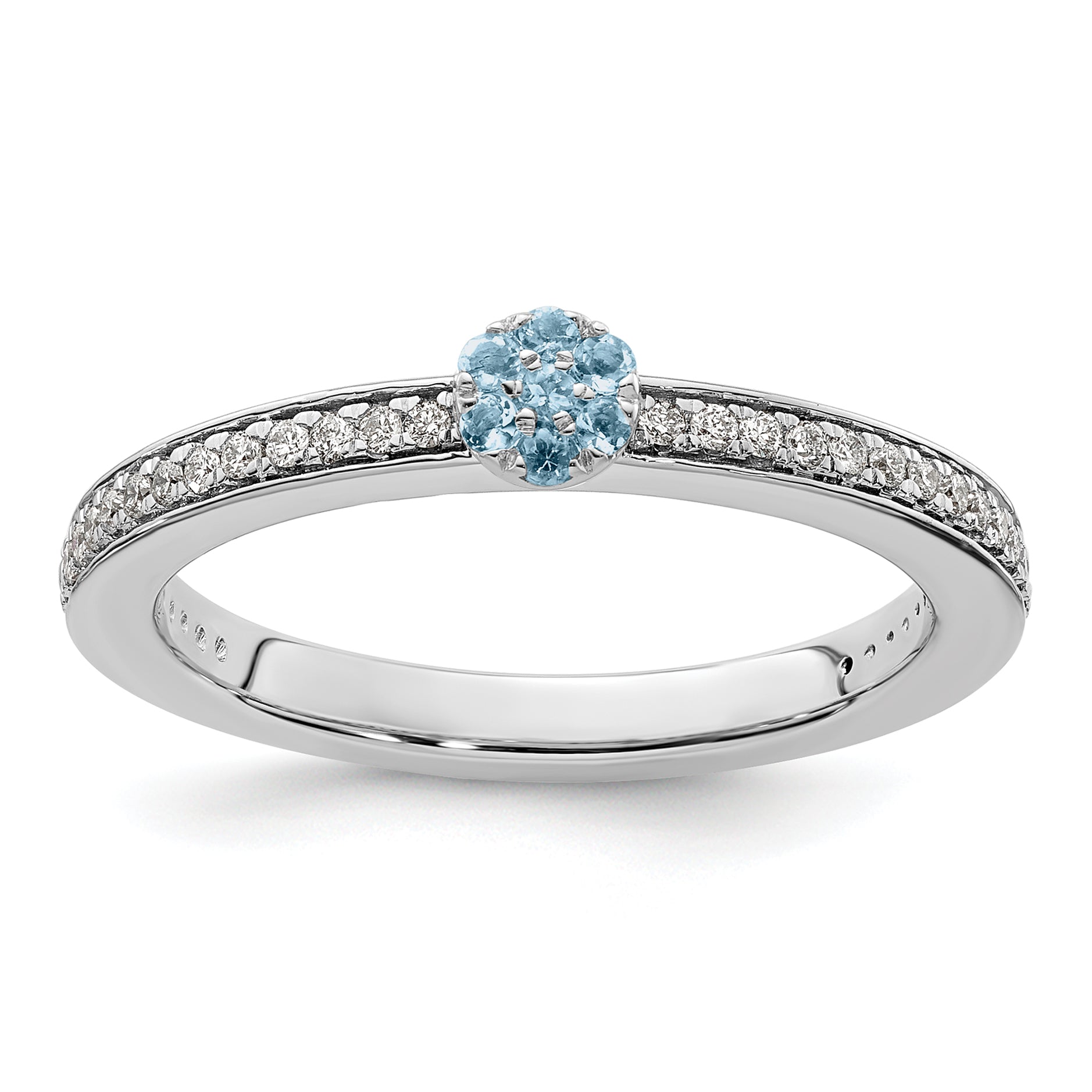 14k White Gold Stackable Expressions Aquamarine and Diamond Ring
