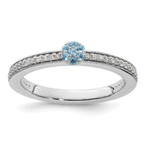 14k White Gold Stackable Expressions Aquamarine and Diamond Ring