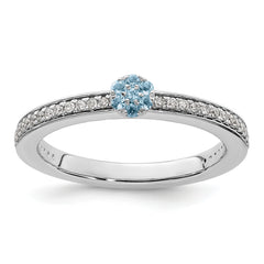 14k White Gold Stackable Expressions Aquamarine and Diamond Ring