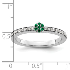 14k White Gold Stackable Expressions Created Emerald/Diamond Ring
