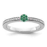 14k White Gold Stackable Expressions Created Emerald/Diamond Ring