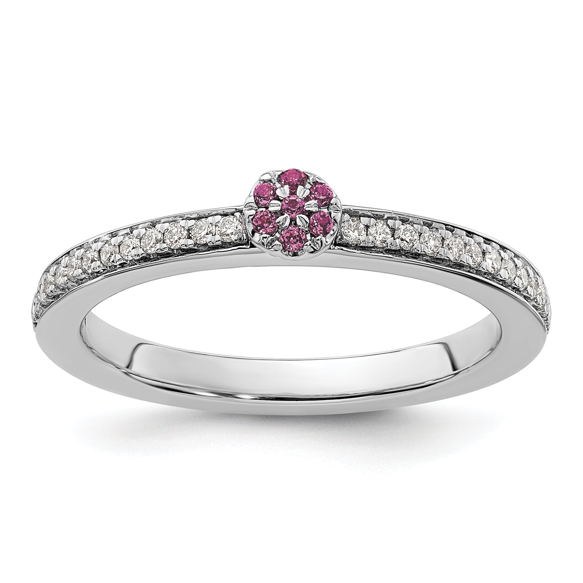 14k White Gold Stackable Expressions Rhodolite Garnet and Dia. Ring