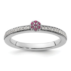 14k White Gold Stackable Expressions Rhodolite Garnet and Dia. Ring