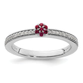 14k White Gold Stackable Expressions Created Ruby and Diamond Ring