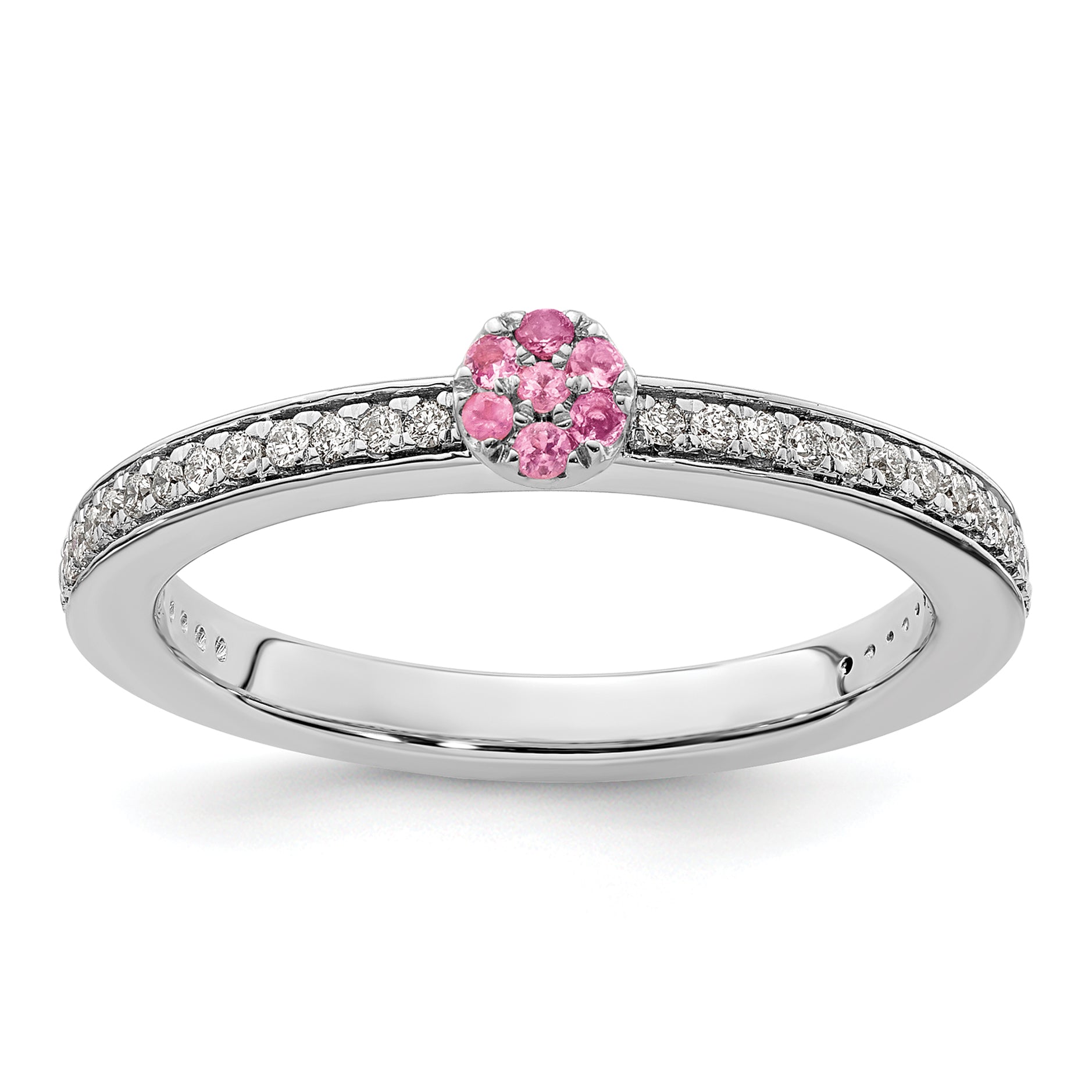 14k White Gold Stackable Expressions Pink Tourmaline and Dia. Ring