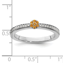 14k White Gold Stackable Expressions Citrine and Diamond Ring