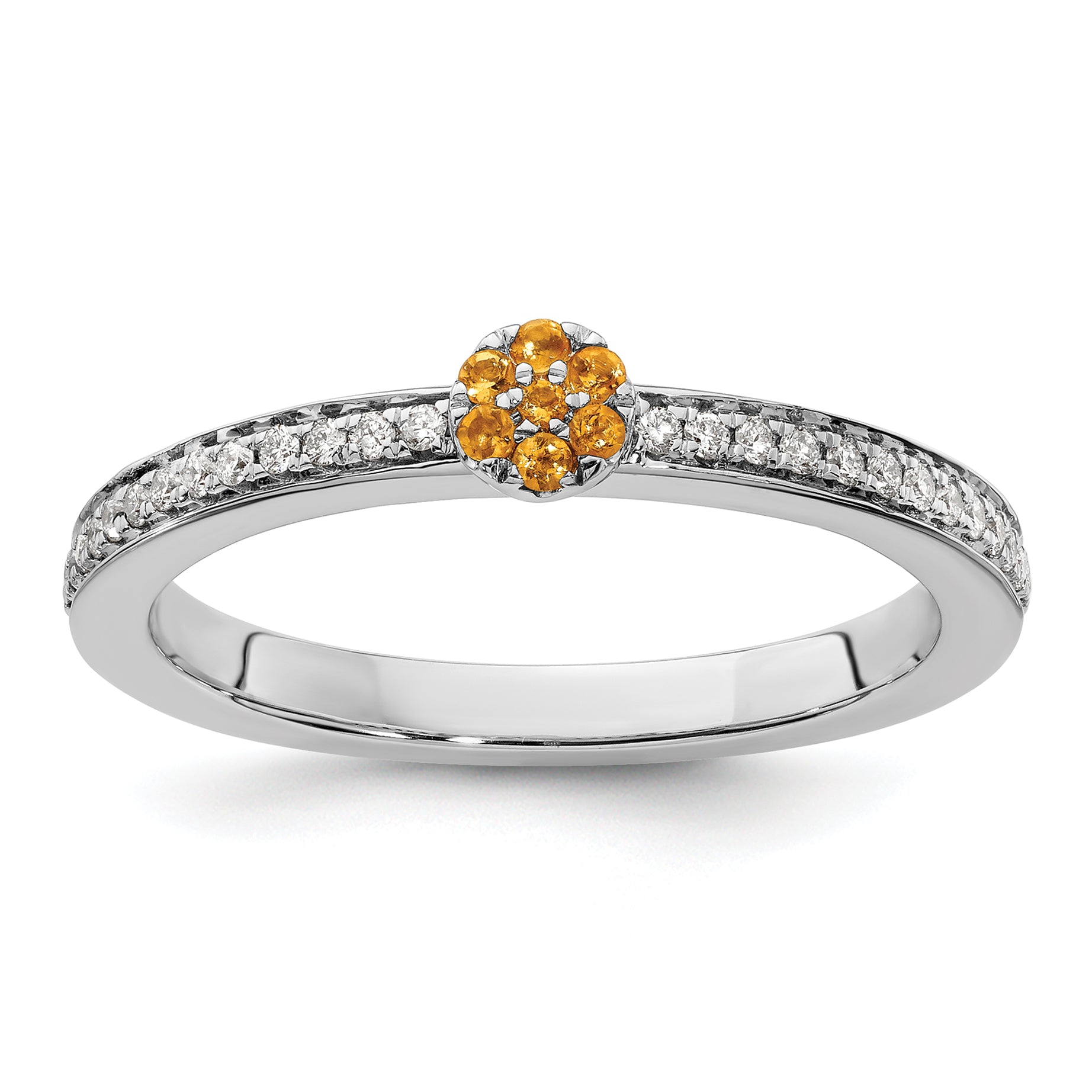 14k White Gold Stackable Expressions Citrine and Diamond Ring