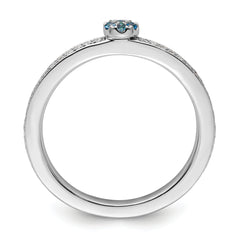 14k White Gold Stackable Expressions Blue Topaz and Diamond Ring