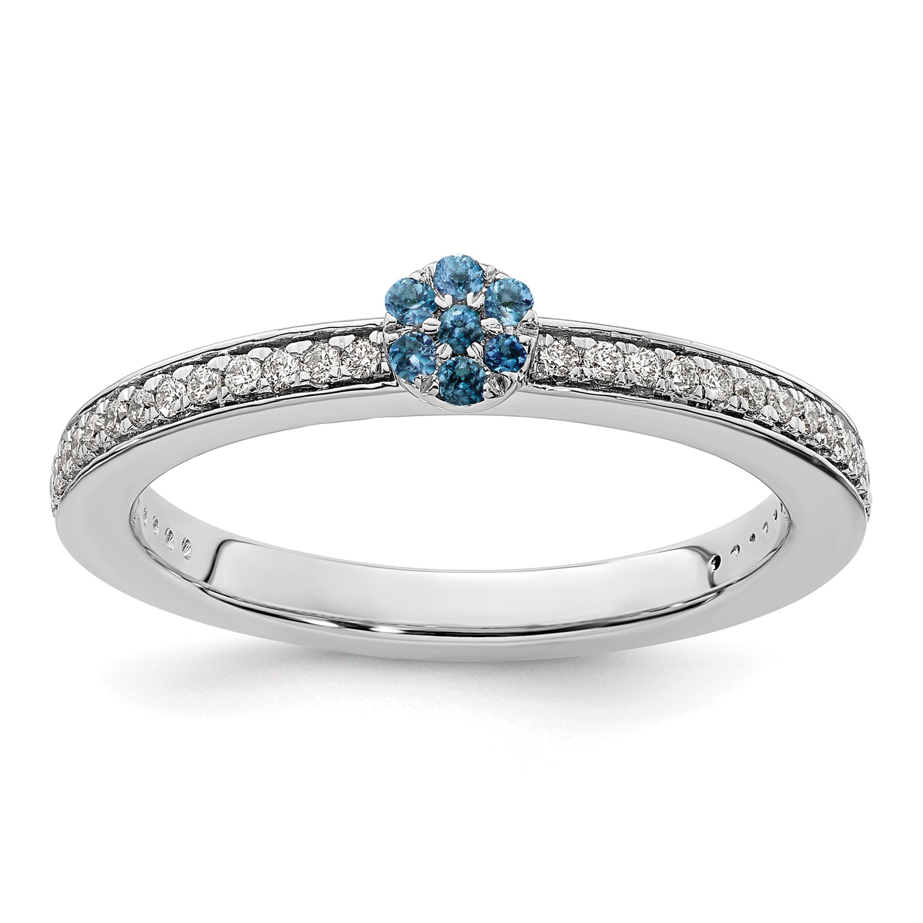 14k White Gold Stackable Expressions Blue Topaz and Diamond Ring