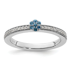 14k White Gold Stackable Expressions Blue Topaz and Diamond Ring