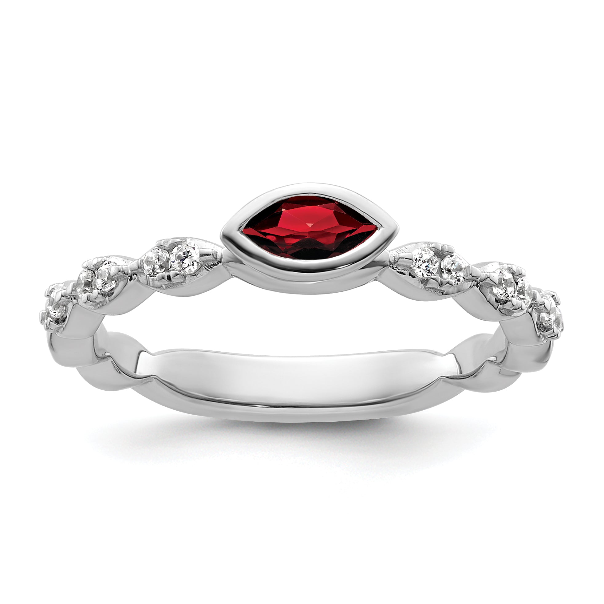 14k White Gold Stackable Expressions Garnet and Diamond Ring