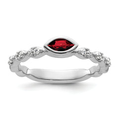 14k White Gold Stackable Expressions Garnet and Diamond Ring