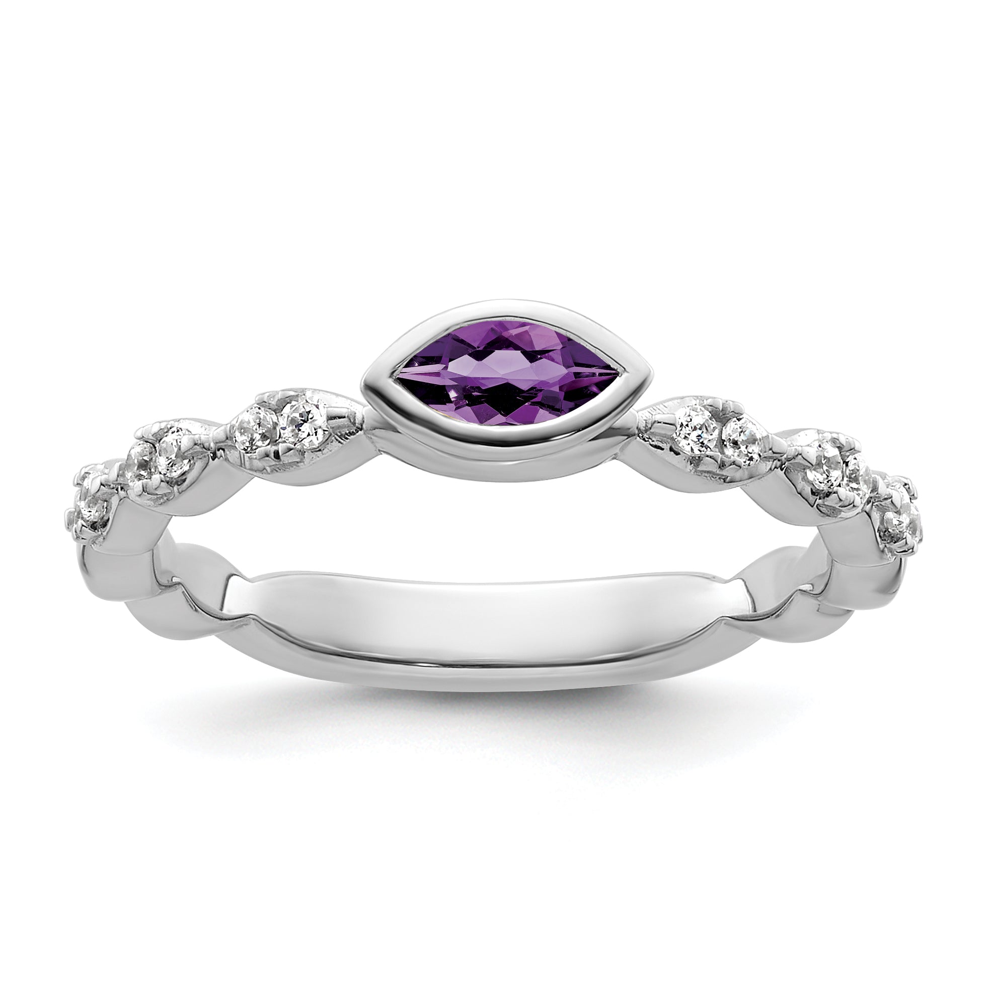 14k White Gold Stackable Expressions Amethyst and Diamond Ring