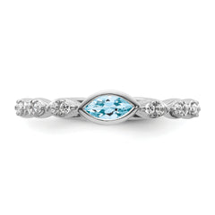 14k White Gold Stackable Expressions Aquamarine and Diamond Ring