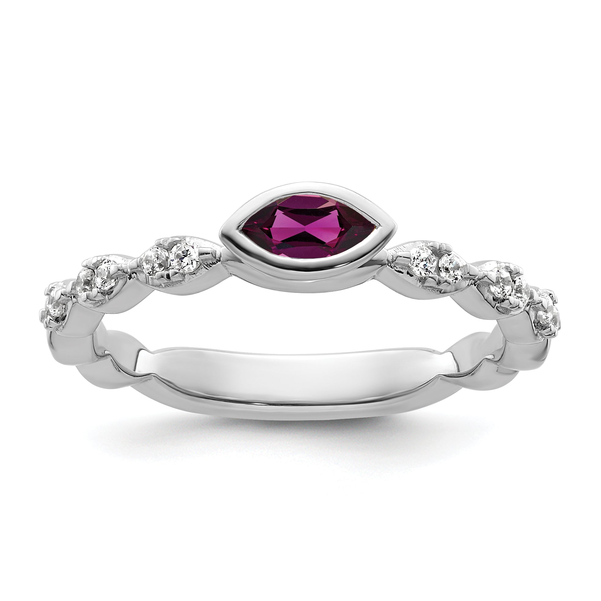 14k White Gold Stackable Expressions Rhodolite Garnet and Dia Ring
