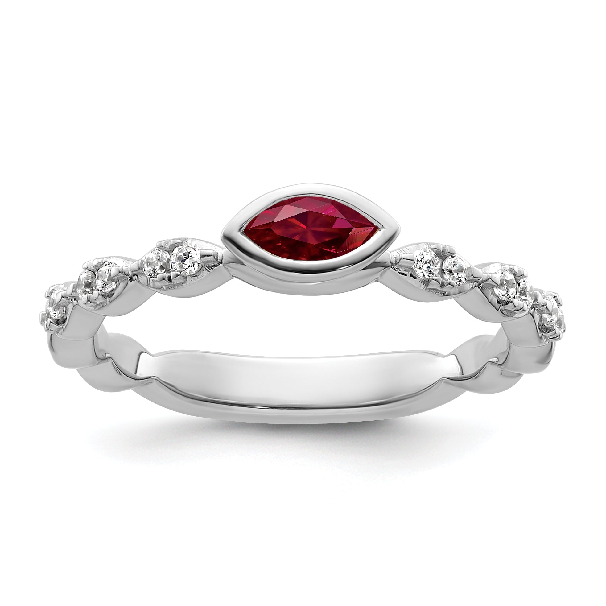 14k White Gold Stackable Expressions Created Ruby and Diamond Ring
