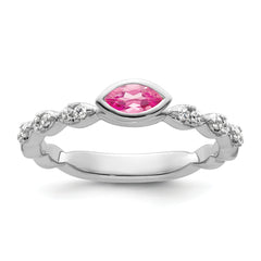 14k White Gold Stackable Expressions Pink Tourmaline and Dia. Ring