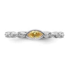 14k White Gold Stackable Expressions Citrine and Diamond Ring