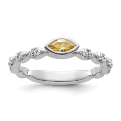 14k White Gold Stackable Expressions Citrine and Diamond Ring