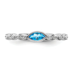 14k White Gold Stackable Expressions Blue Topaz and Diamond Ring