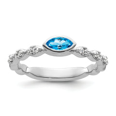 14k White Gold Stackable Expressions Blue Topaz and Diamond Ring
