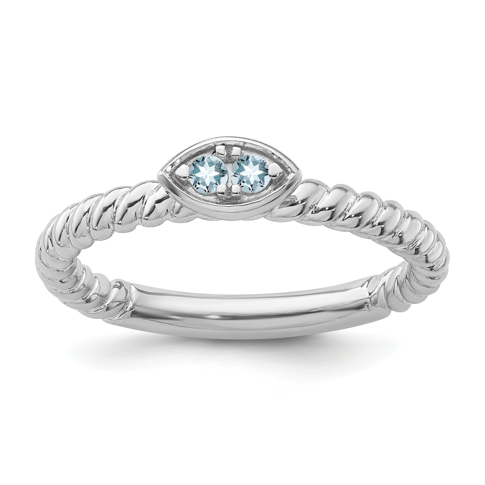14k White Gold Stackable Expressions Aquamarine Twisted Ring