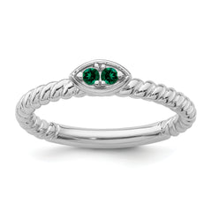 14k White Gold Stackable Expressions Created Emerald Twisted Ring