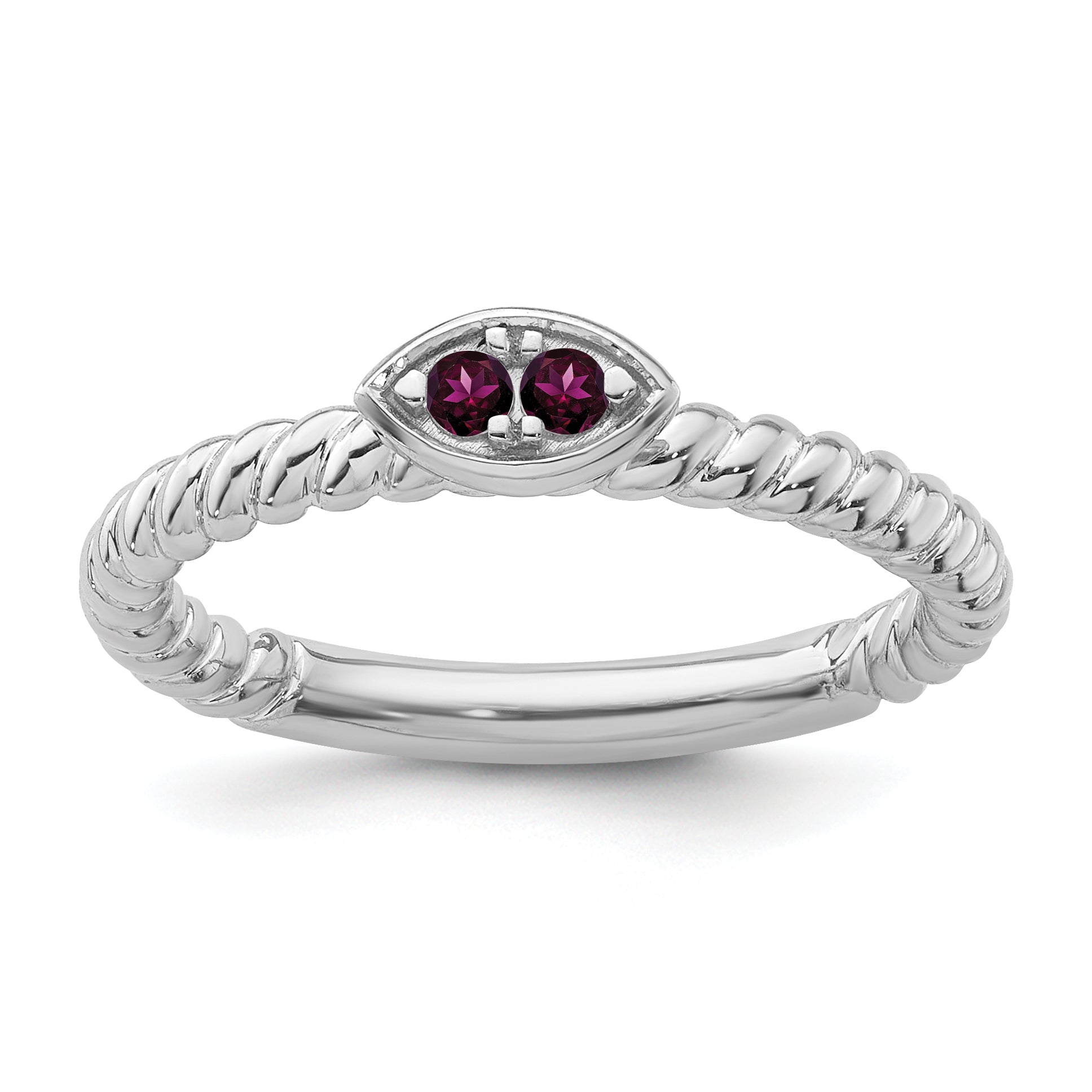 14k White Gold Stackable Expressions Rhodolite Garnet Twisted Ring
