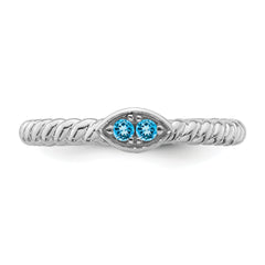 14k White Gold Stackable Expressions Blue Topaz Twisted Ring