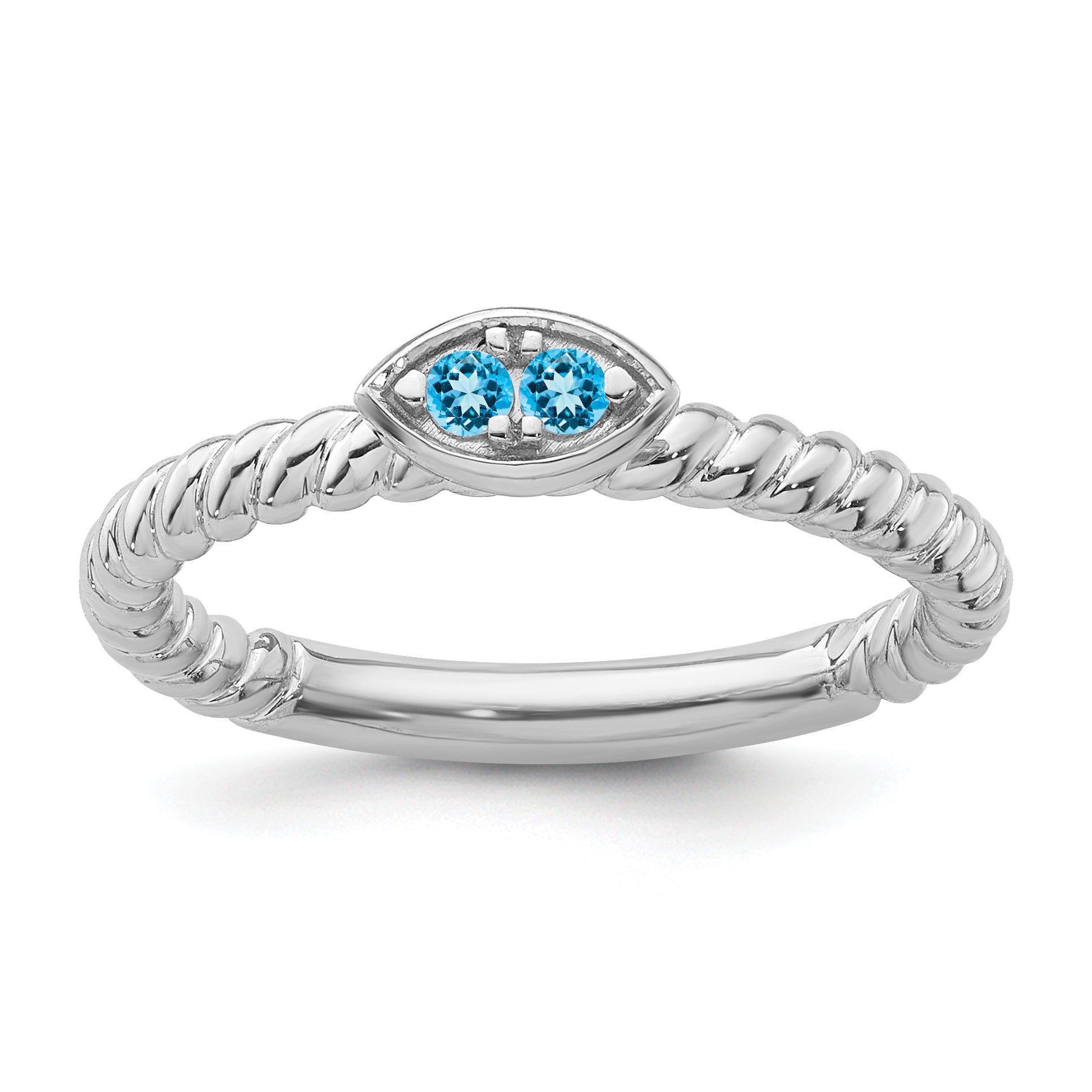 14k White Gold Stackable Expressions Blue Topaz Twisted Ring