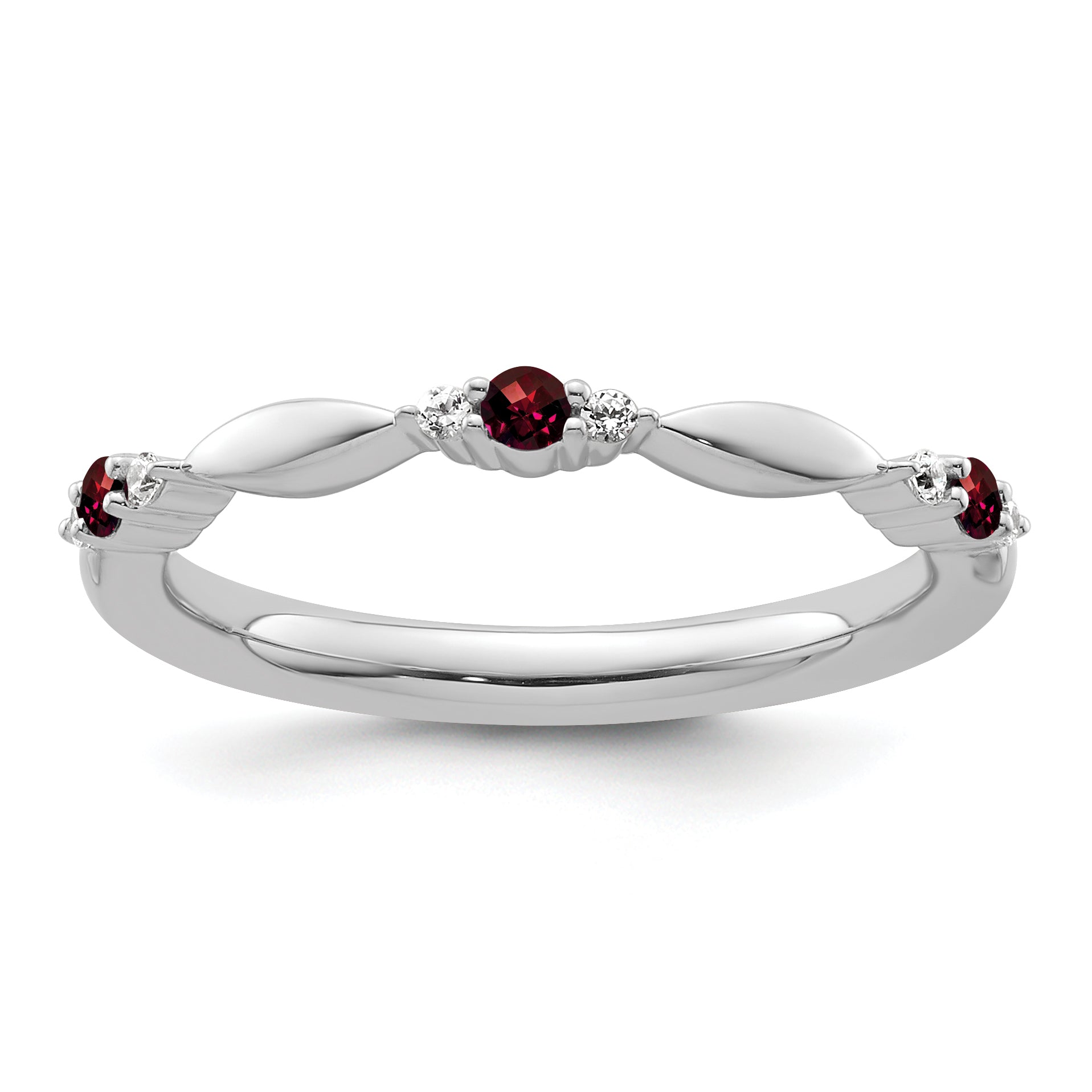 14k White Gold Stackable Expressions Garnet and Diamond Ring