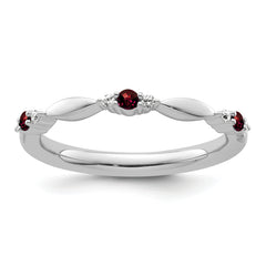14k White Gold Stackable Expressions Garnet and Diamond Ring