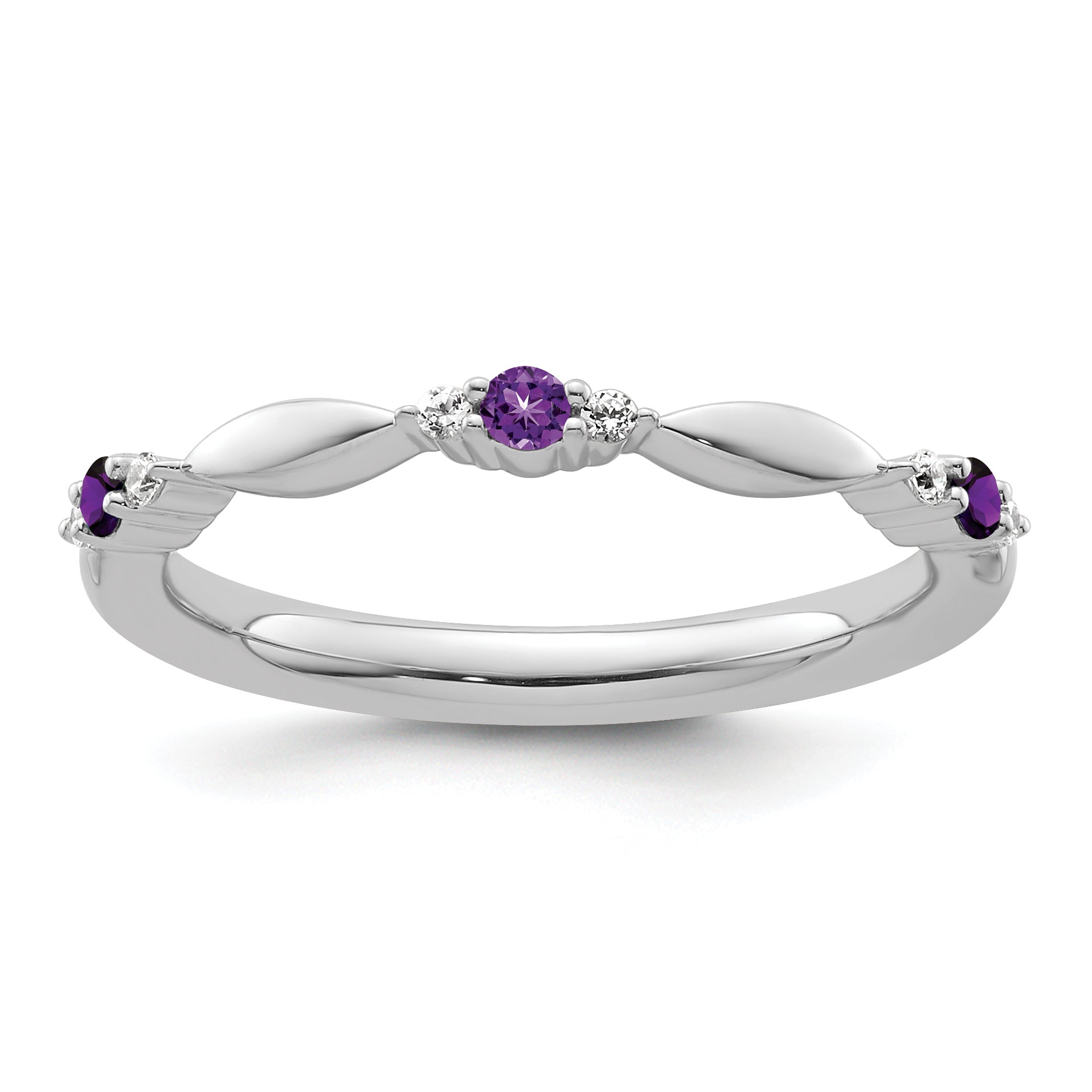 14k White Gold Stackable Expressions Amethyst and Diamond Ring