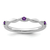 14k White Gold Stackable Expressions Amethyst and Diamond Ring