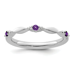 14k White Gold Stackable Expressions Amethyst and Diamond Ring