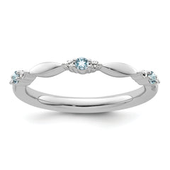 14k White Gold Stackable Expressions Aquamarine and Diamond Ring