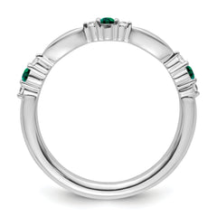 14k White Gold Stackable Expressions Created Emerald and Dia. Ring