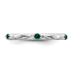 14k White Gold Stackable Expressions Created Emerald and Dia. Ring