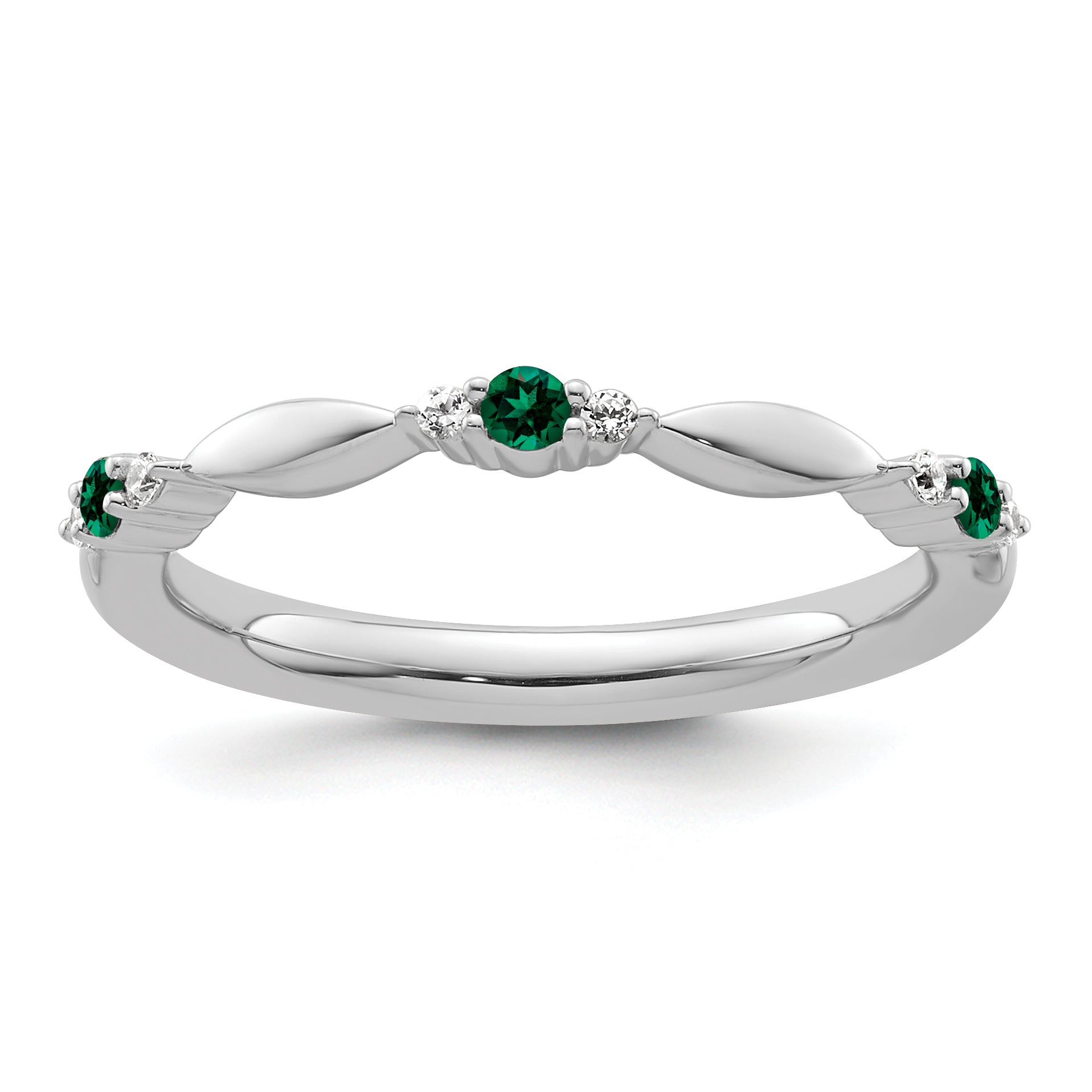 14k White Gold Stackable Expressions Created Emerald and Dia. Ring