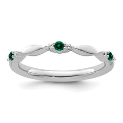 14k White Gold Stackable Expressions Created Emerald and Dia. Ring