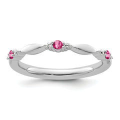 14k White Gold Stackable Expressions Pink Tourmaline and Dia. Ring