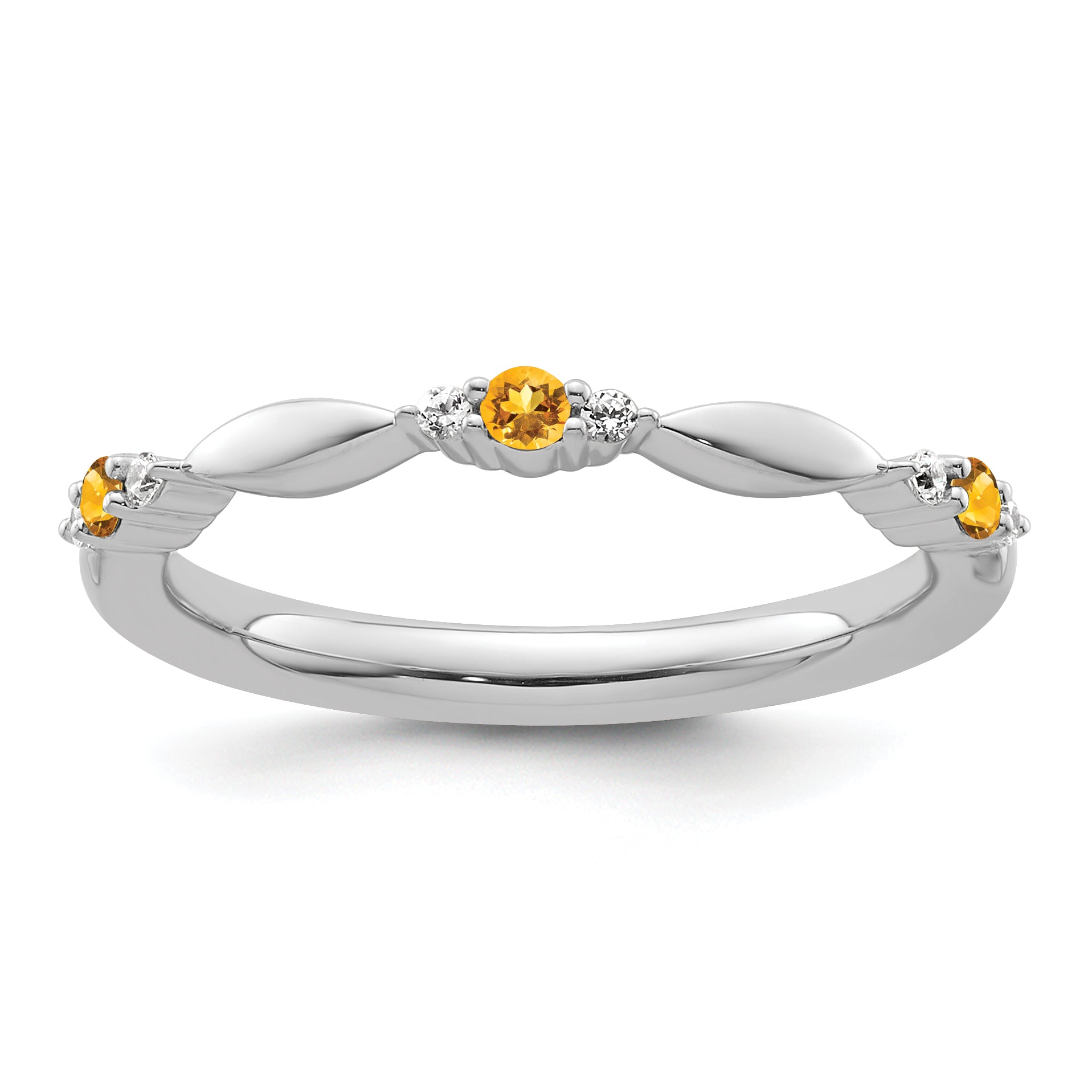 14k White Gold Stackable Expressions Citrine and Diamond Ring