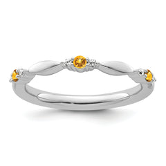 14k White Gold Stackable Expressions Citrine and Diamond Ring